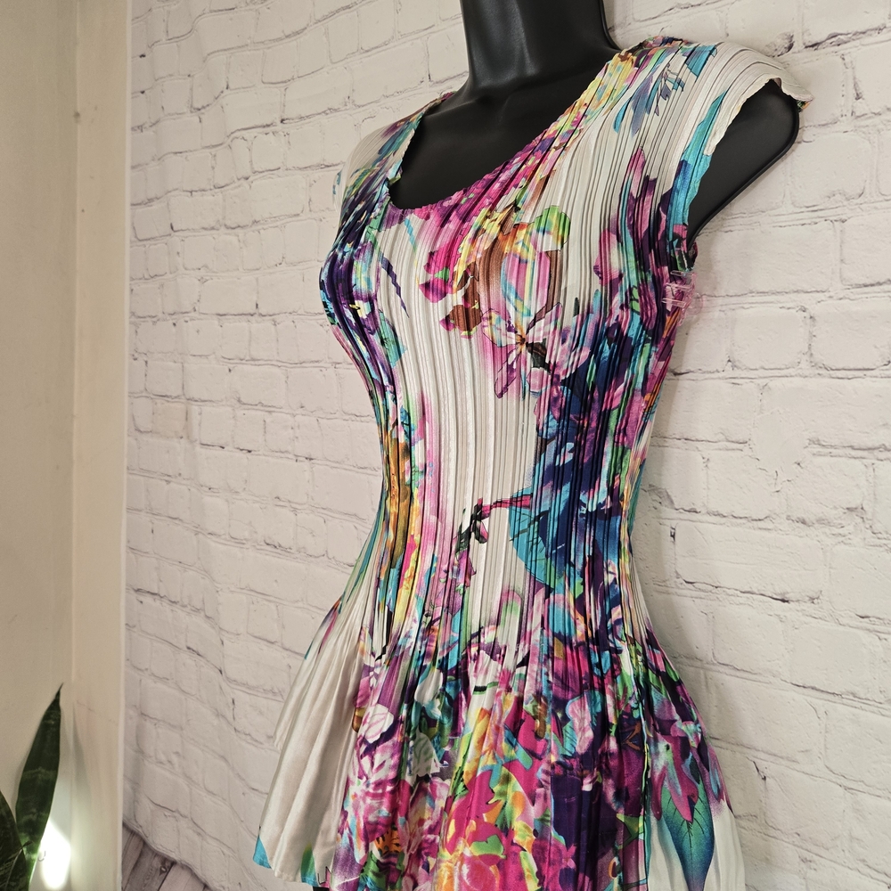 Milano Y2k Crinkle Textured Liquid satin Fairy indie Top Floral Flowy Hem Sz M